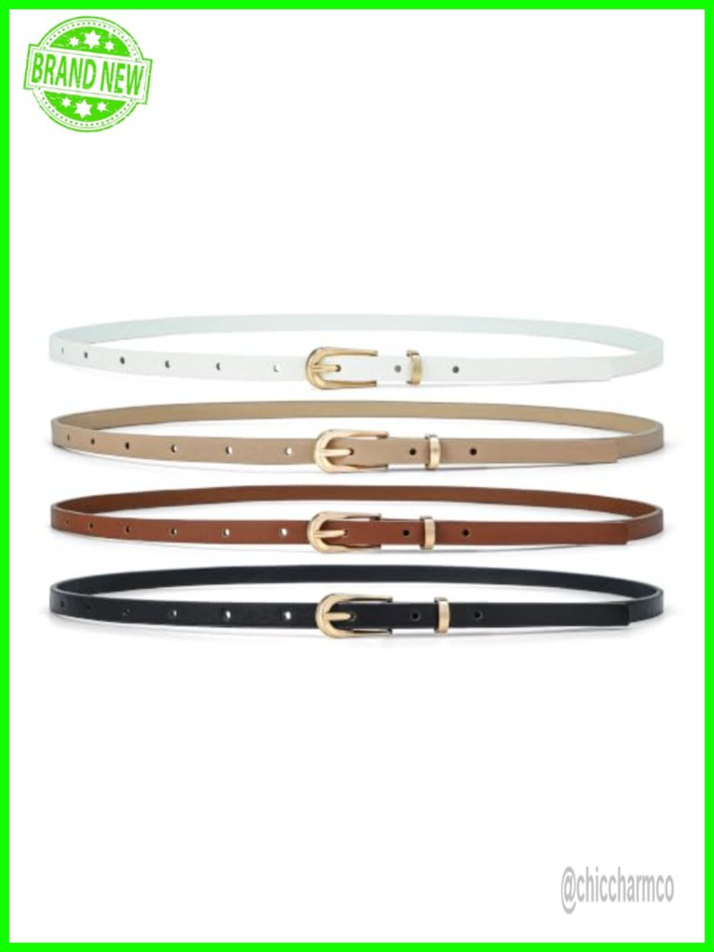 4 Pack Thin Skinny Belts for Women Jeans Dress Pants Faux Leather Waist Belt